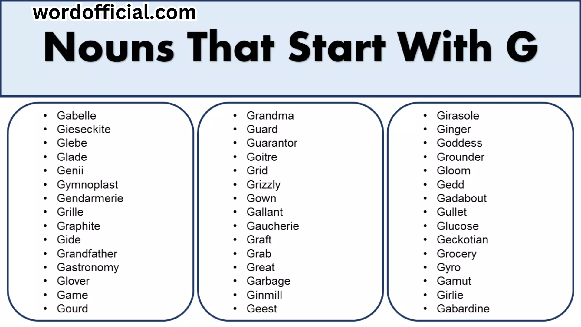List Of Nouns That Start With G