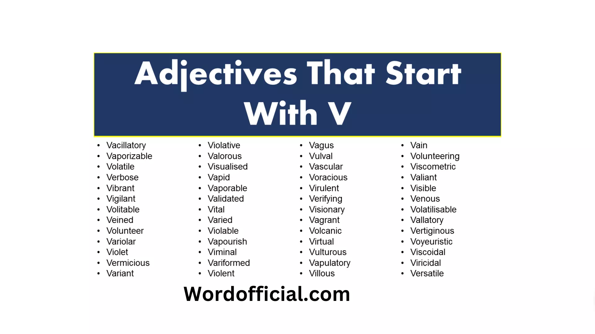 Adjectives That Start With V