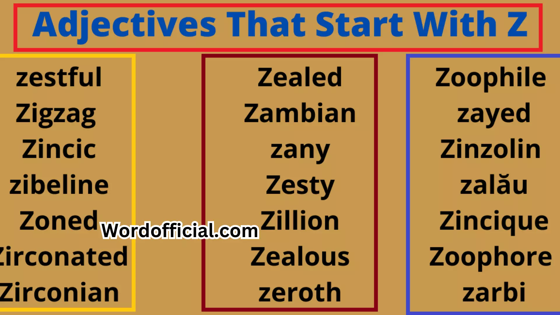 List Of Adjectives That Start With Z
