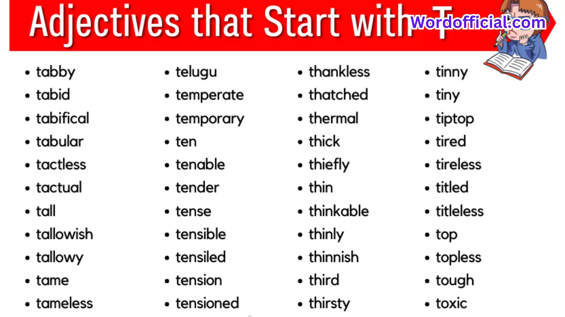 List Of Adjectives That Start With T