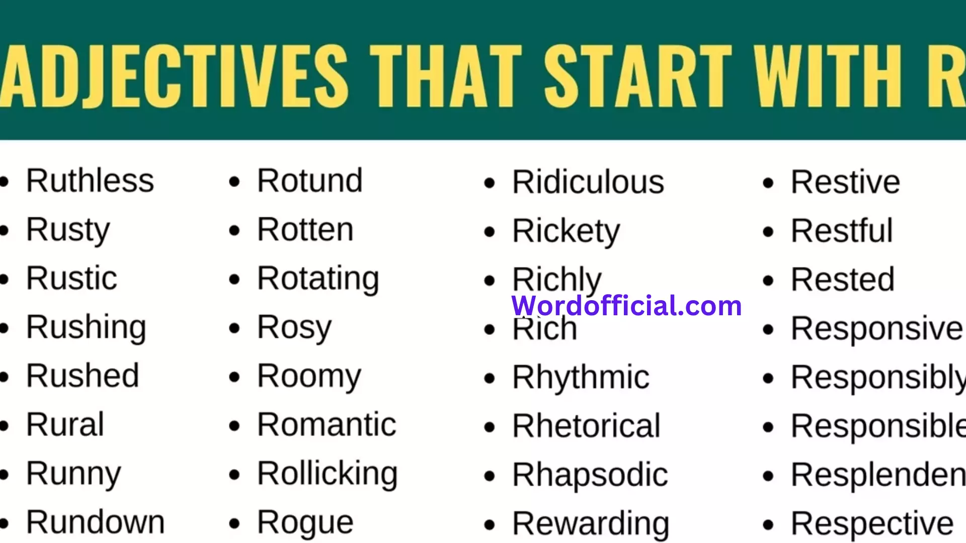 List Of Adjectives That Start With R